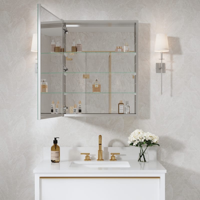 WELLFOR - 24 in. W x 30 in. H Rectangular Aluminum Recess or Surface Mount Medicine Cabinet with Mirror, Soft Close Door - Silver price history on PriceWatchPro