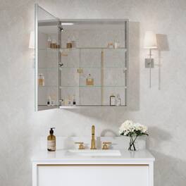 WELLFOR - 24 in. W x 30 in. H Rectangular Aluminum Recess or Surface Mount Medicine Cabinet with Mirror, Soft Close Door - Silver