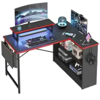 Bestier - Reversible L-Shaped Computer Desk with Monitor Stand - Black - Front_Zoom