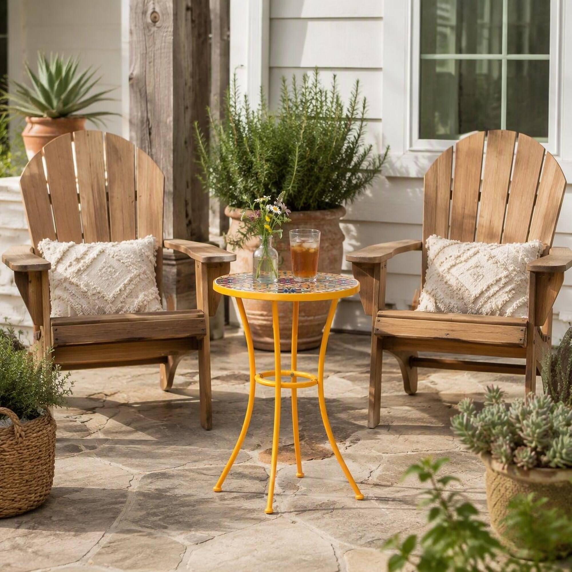 Left. RYHNUYNE - Sunny Yellow Mosaic Tile Outdoor Side Table with Powder-Coated Iron Legs for Patio Balcony - Yellow.