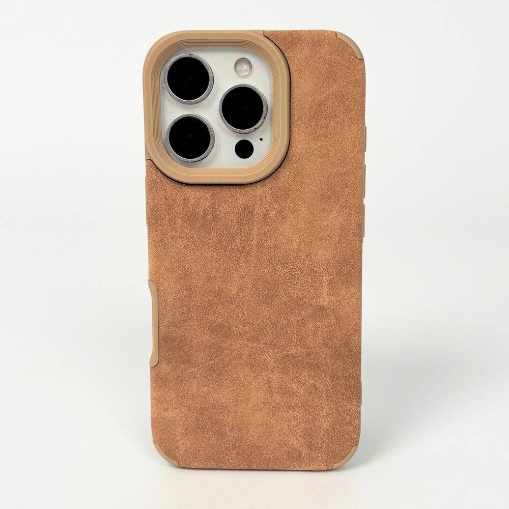 Front. Gravity Ridge - Phone case for iPhone 14, Ultra Thin Suede Design Corner Camera Lens Protection Soft Shockproof Phone Cover - Brown.