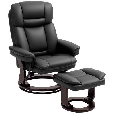 Homcom Swivel Recliner w/Ottoman: PU Leather Adjustable Backrest