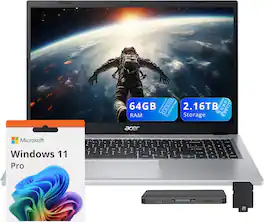 Acer - Aspire 3 15.6" FHD Laptop,AMD Ryzen 5 7430U,64GB RAM,2TB SSD+160GB Docking Set,Backlit Keyboard,Win 11 Pro - Silver