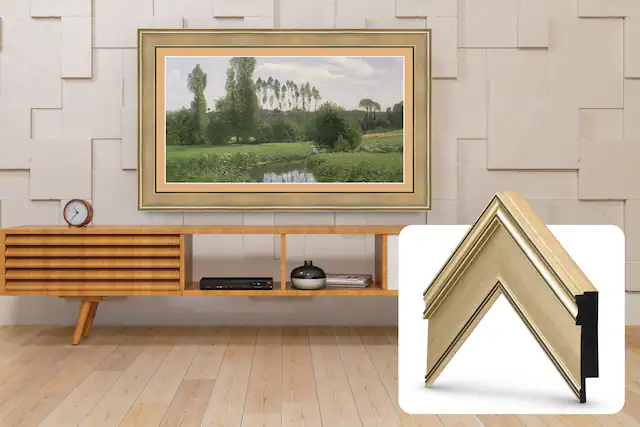 Front. Deco TV Frames - Premiere Bezel for Samsung the Frame TV - 65" - Champagne.