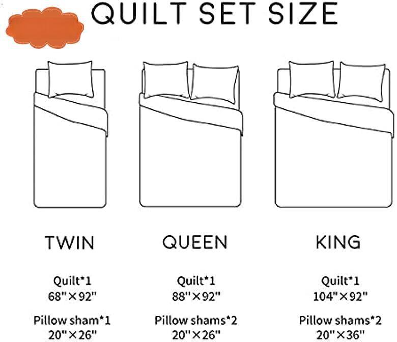 Sure, here is the corrected and grouped text:

---

**QUILT SET SIZE**

- **TWIN**
  - Quilt*1 68" X 92"
  - Pillow sham*1 20" X 26"

- **QUEEN**
  - Quilt*1 88" X 92"
  - Pillow shams*2 20" X 26"

- **KING**
  - Quilt*1 104" X 92"
  - Pillow shams*2 20" X 36"

---