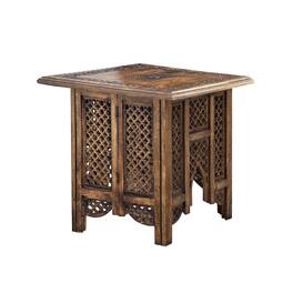 Manhattan Lane - 21 Inch Boho Side End Table, Floral Carved Details, Foldable Panel Legs - Brown