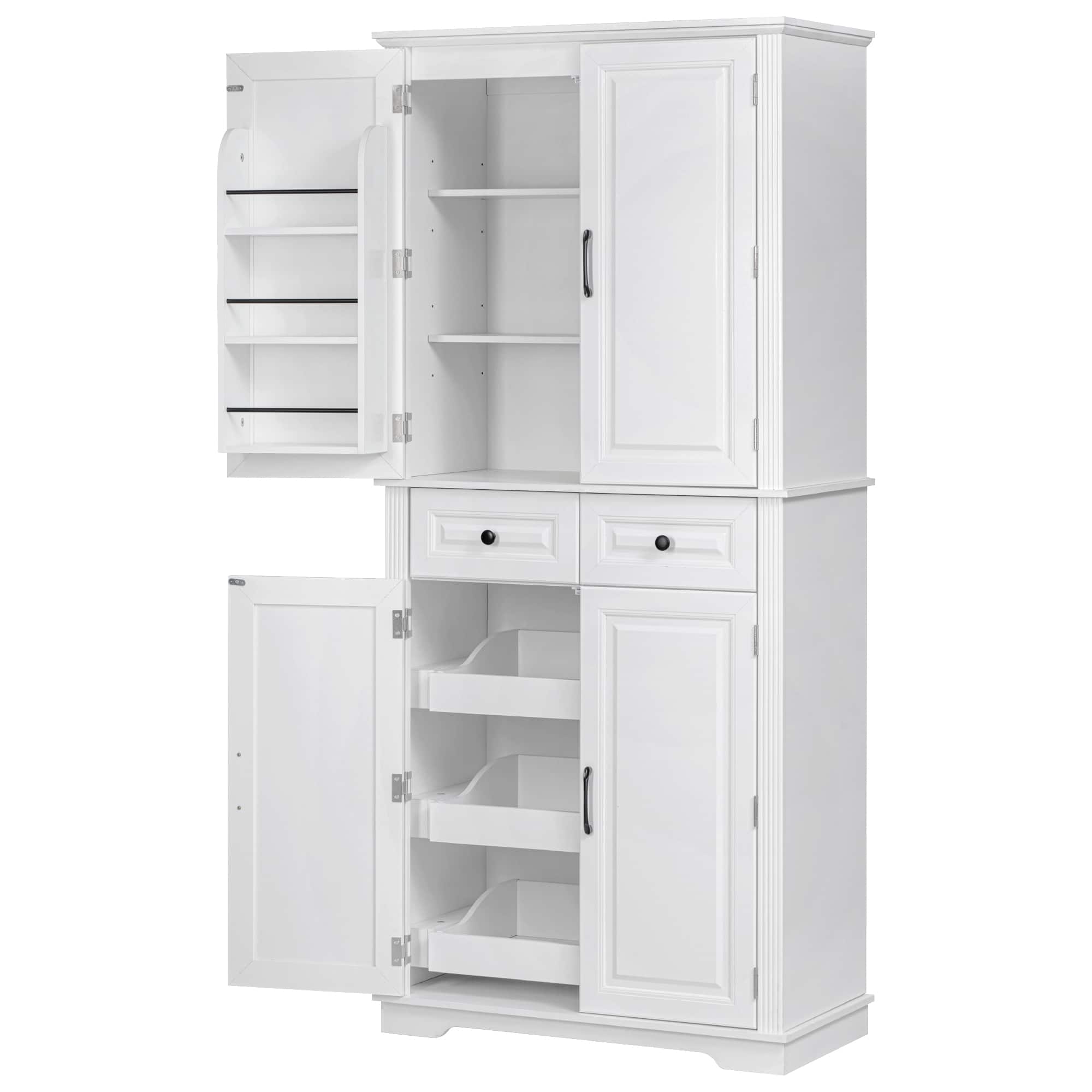 Dexmalle - Dexmalle-71" Tall Farmhouse Freestanding Kitchen Storage Cabinet - White