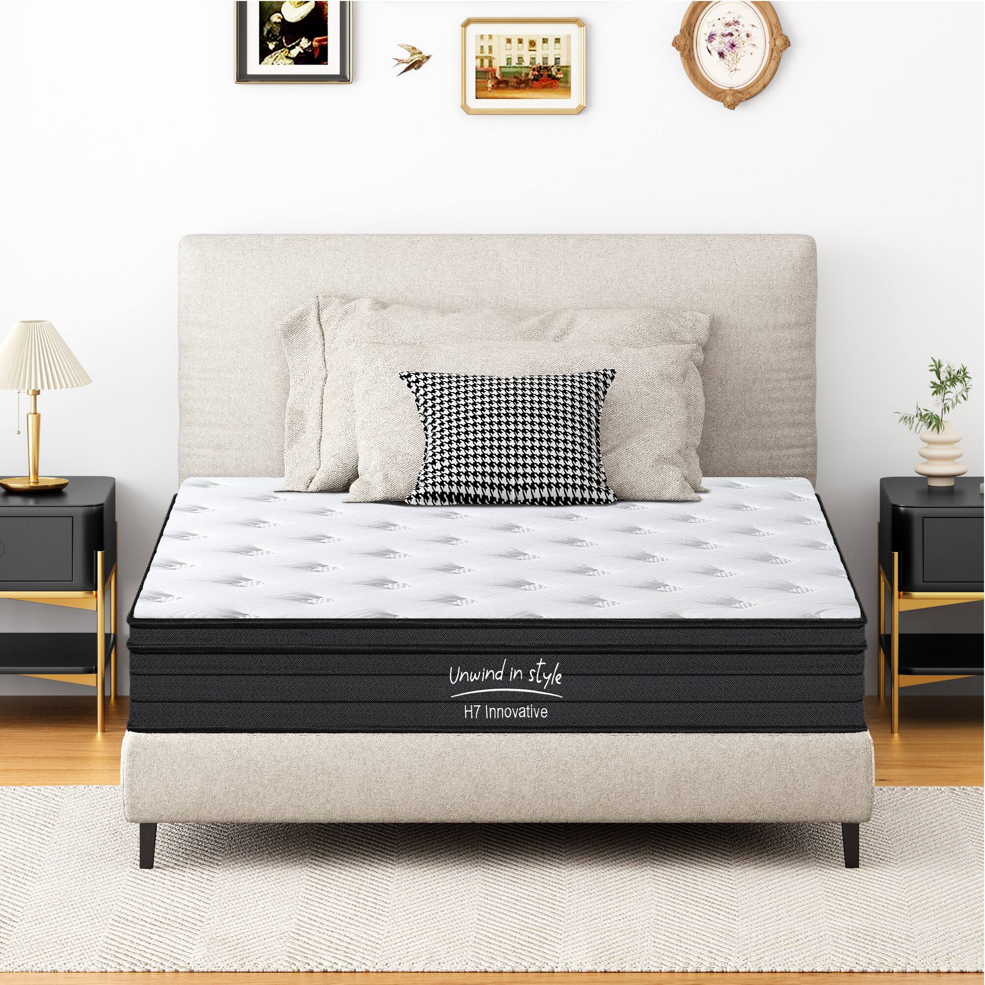 Glintex - 10-Inch Twin Hybrid Mattress with Gel Memory Foam and Pocket Springs, Medium Firm, Bed in a Box - White