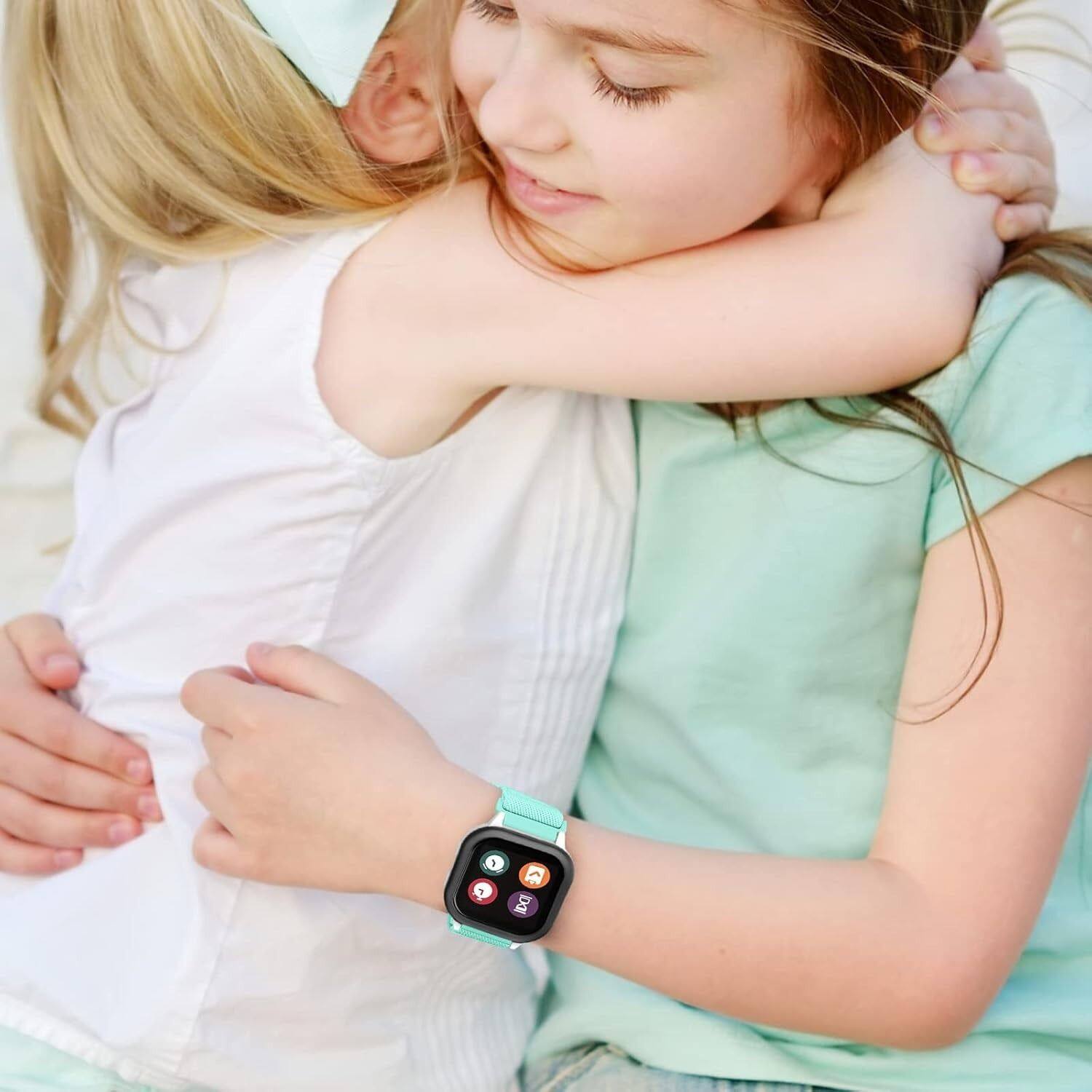 Back. Stock Preferred - 2-Pack Nylon Band Replacement for Verizon Gizmo Watch 2 /Watch 1 Kids Boys Girls Black + Teal - Black + Teal.