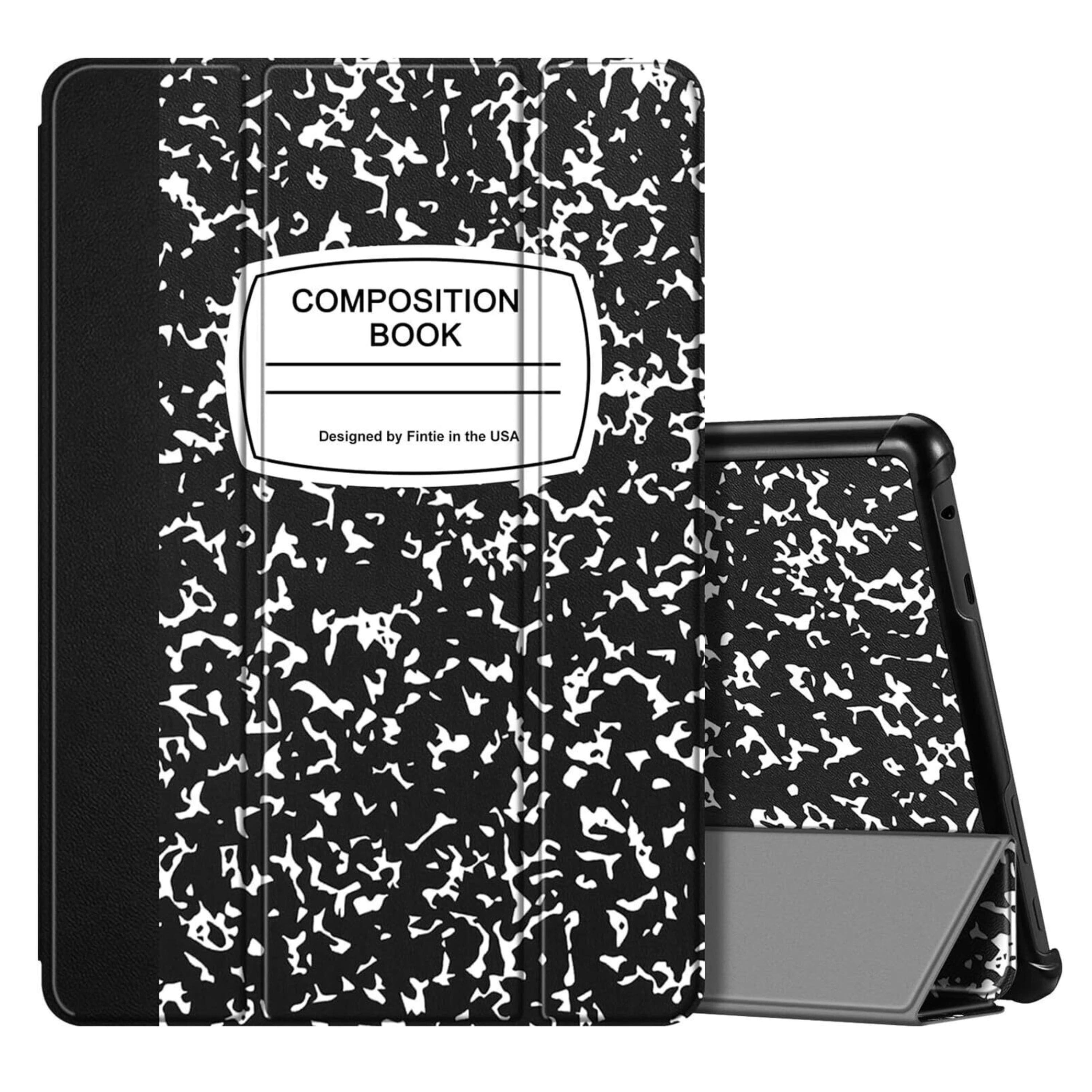 Kitcheniva - Trifold Stand Slim Case For Amazon Fire HD 10 Tablet (13th Gen 2023) Composition Book - Black White