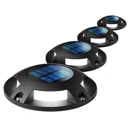 Front. Home Zone Security - Home Zone Security ELJ6538V 4 Pack Solar Deck Lights, 20 Lumens, Waterproof, Auto On Sensor, Fence Step Pathway.