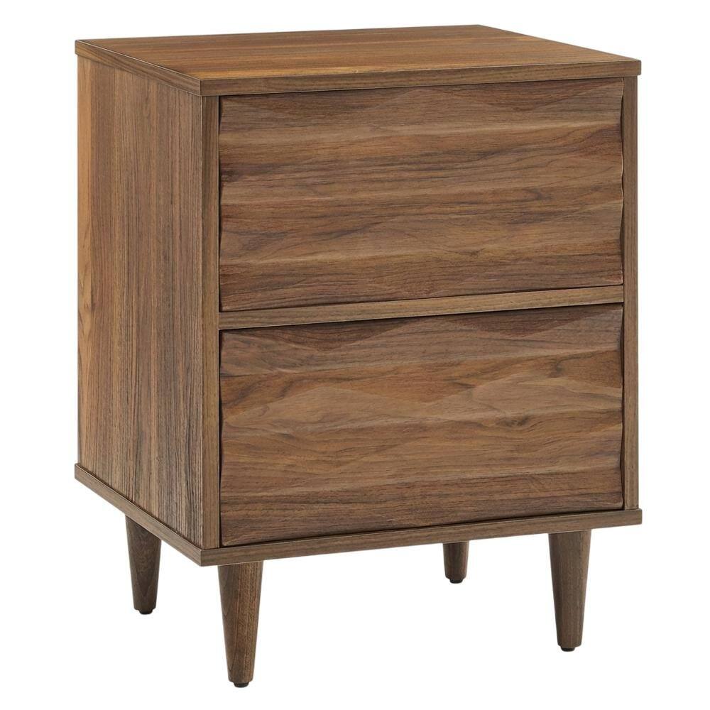 Front. FurniFact - Brown Wooden Nightstand with Two Drawers and Sleek Modern Design - Brown.