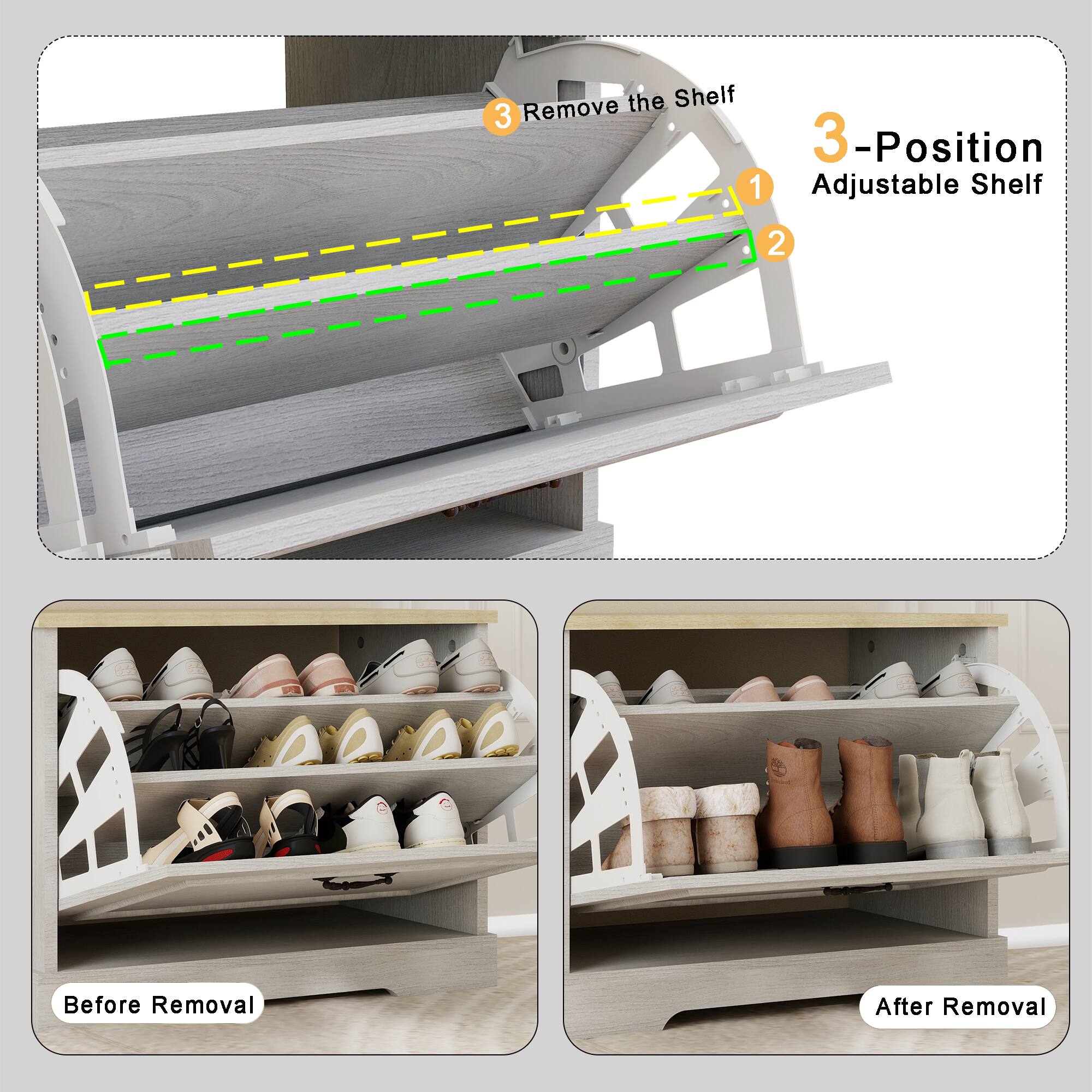 3-Position Adjustable Shelf

1. Remove the Shelf

2. Before Removal

3. After Removal