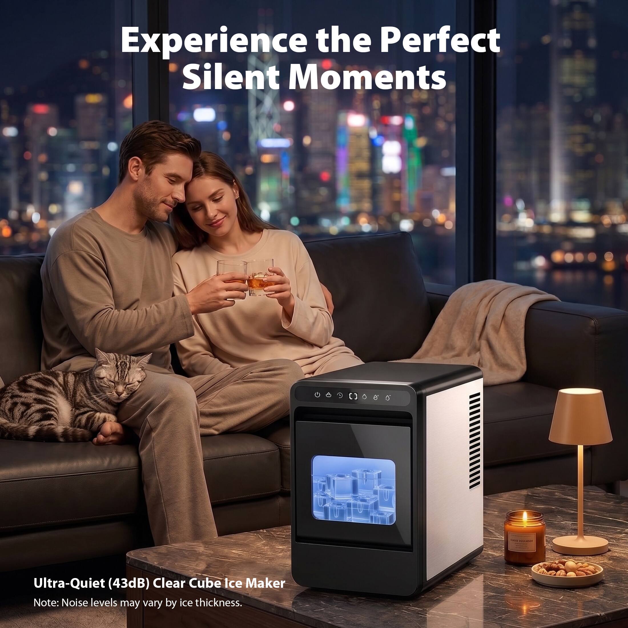 Experience the Perfect Silent Moments

Ultra-Quiet (43dB) Clear Cube Ice Maker

Note: Noise levels may vary by ice thickness.