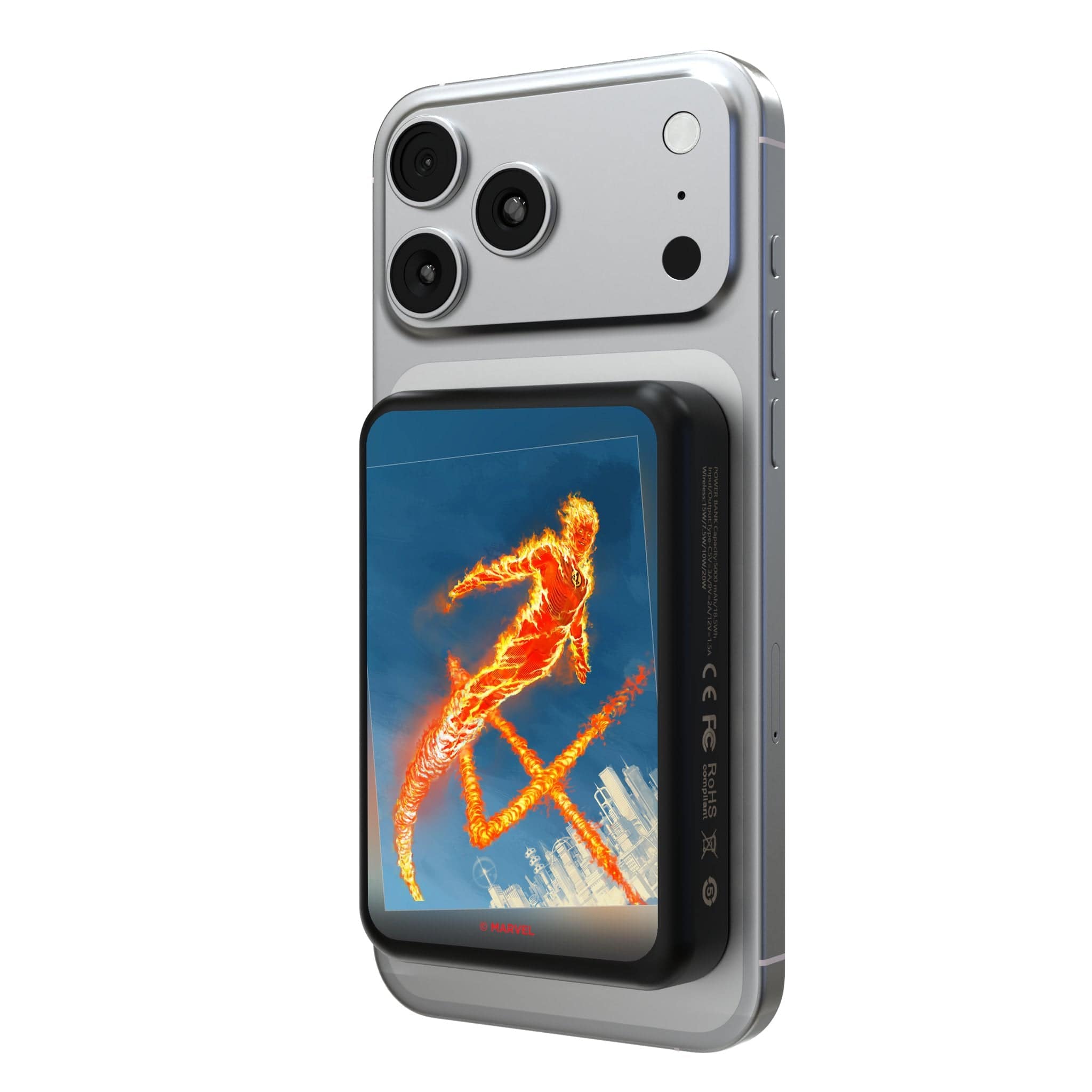 Keyscaper - Marvel Cover Art Wireless Mag Power Bank - Human Torch