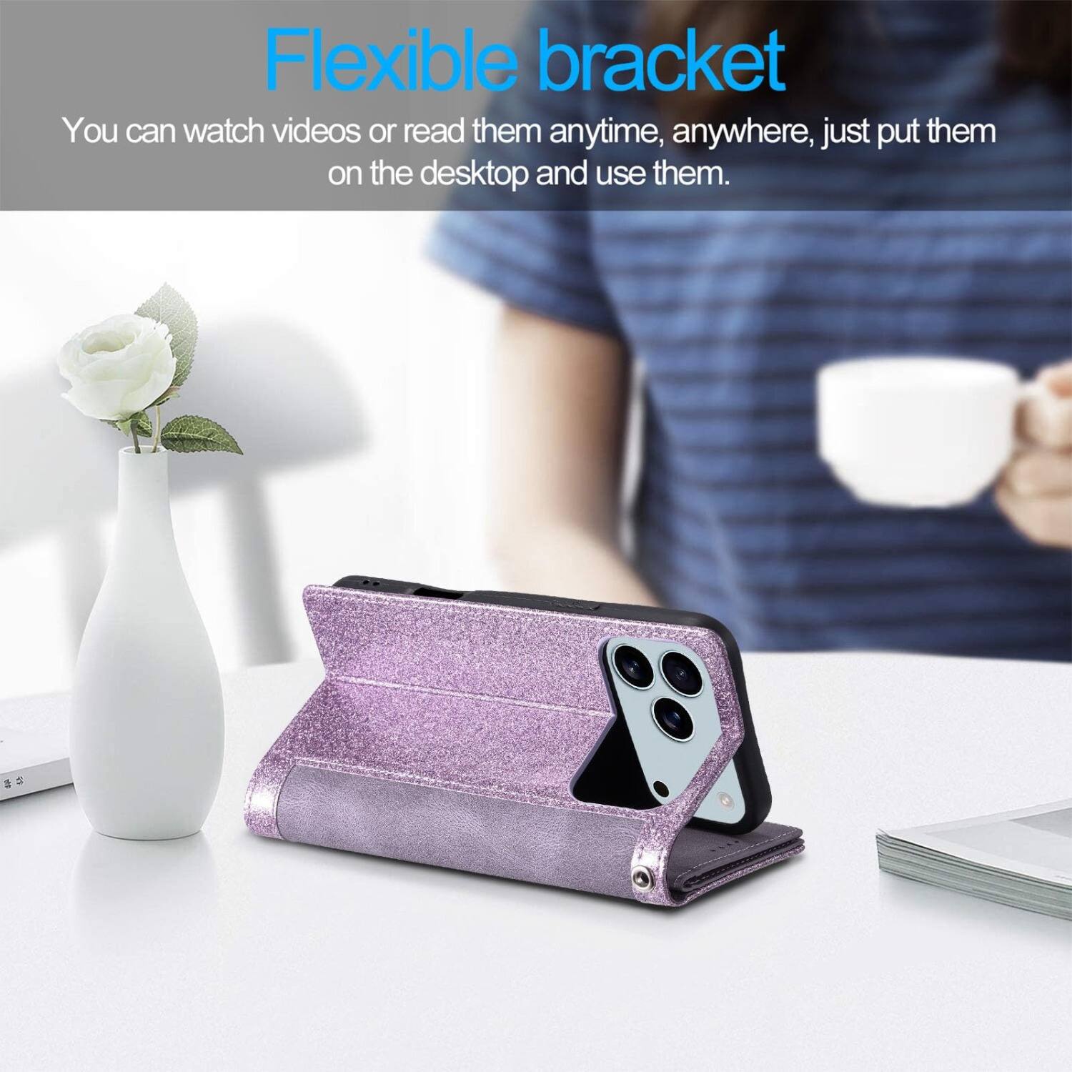 Flexible bracket  
You can watch videos or read them anytime, anywhere, just put them on the desktop and use them.