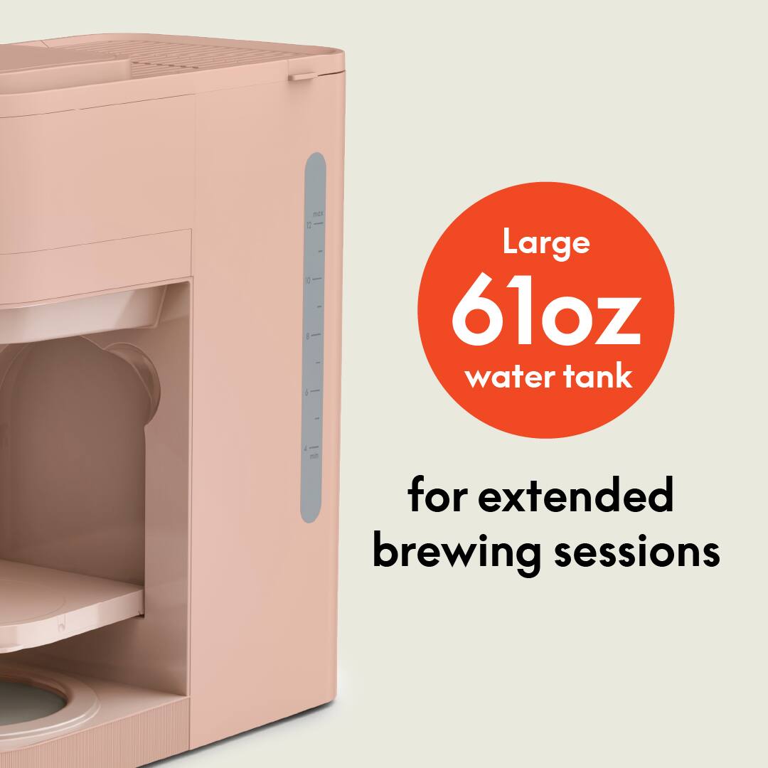 - Large 61oz water tank
- for extended brewing sessions