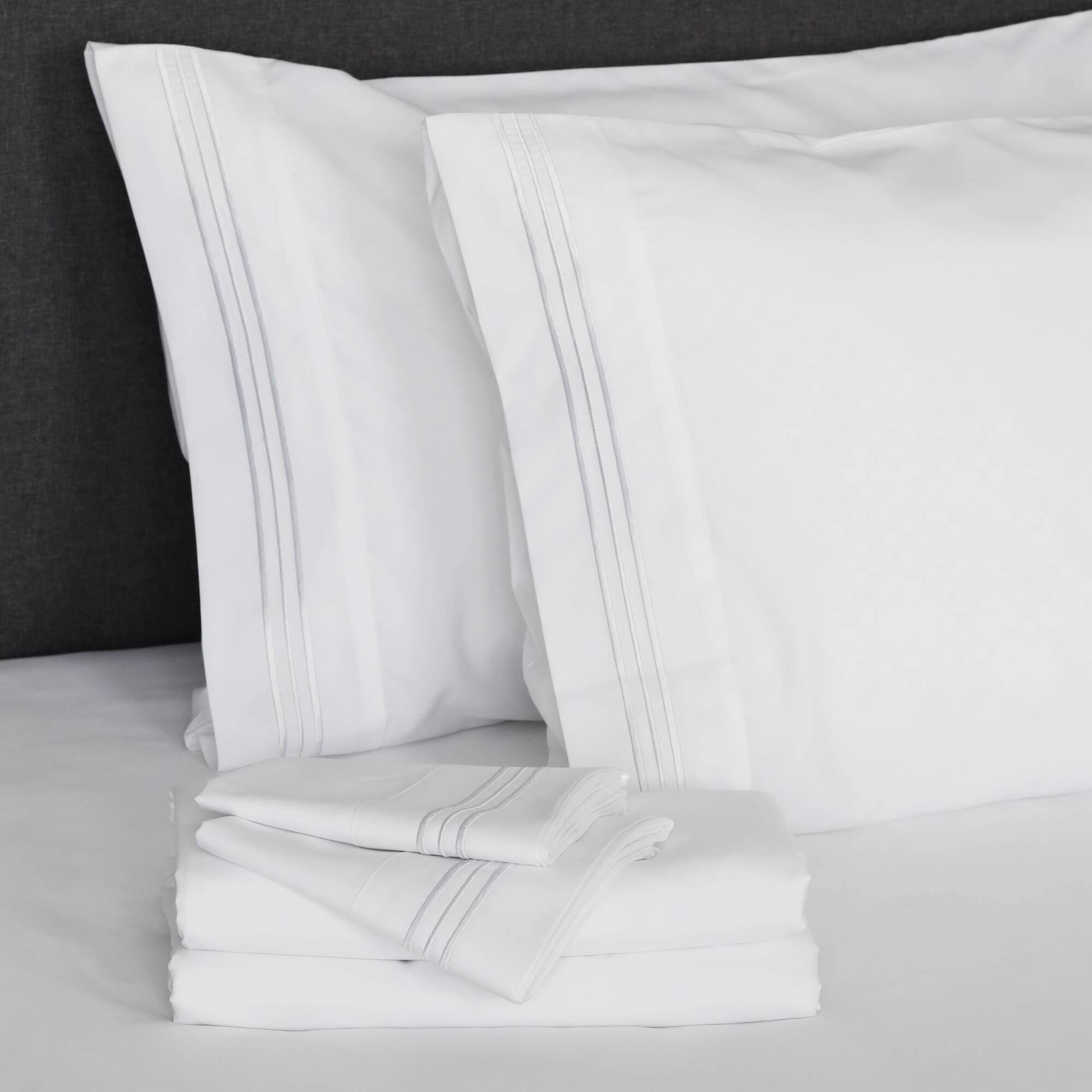 Alt View 4. Furinno - Angeland Vienne 4-Piece Microfiber Bed Sheet Set, California King - White.
