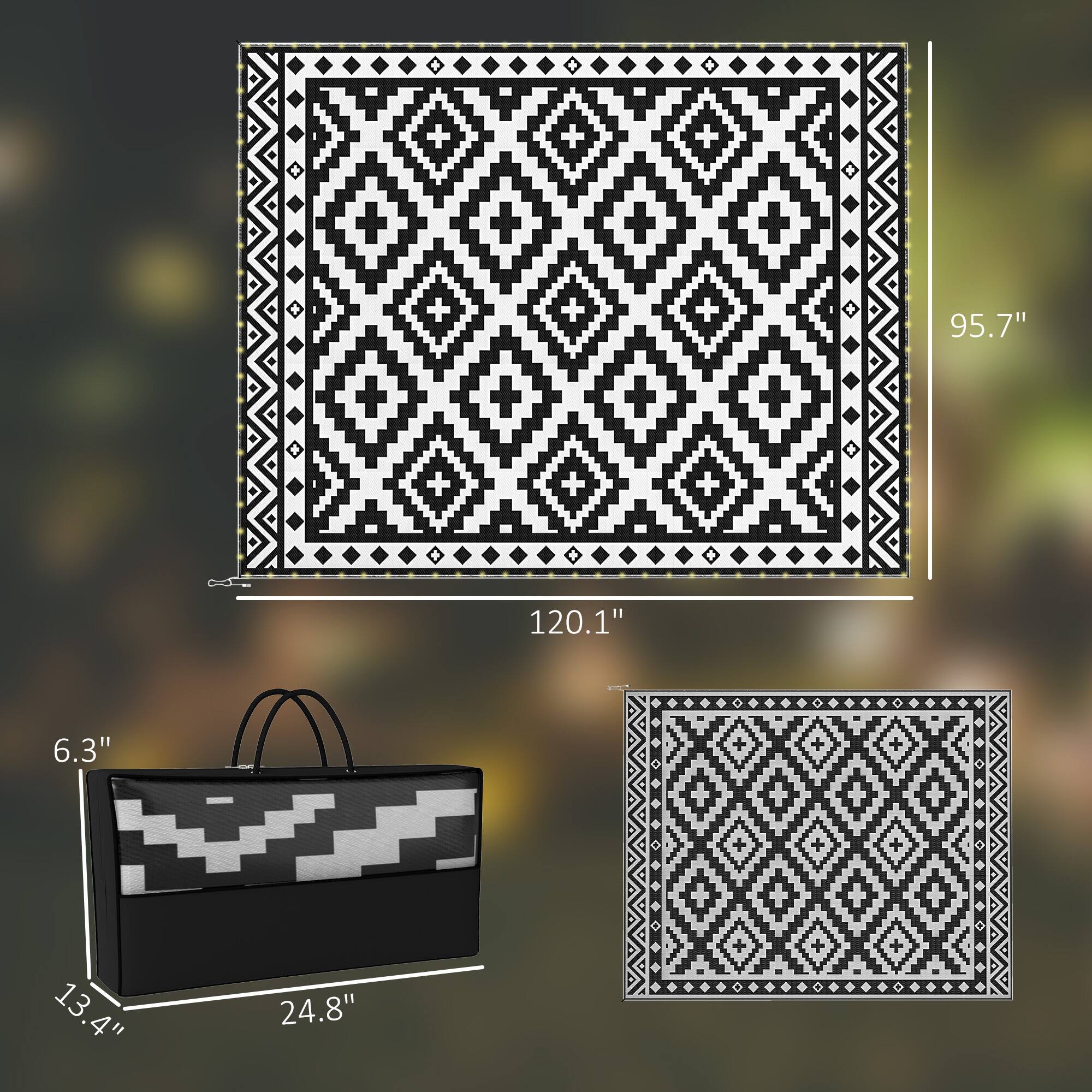 95.7" x 120.1"  
6.3" x 13.4" x 24.8"