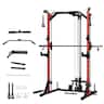 Mikolo - Smith Machine Home Gym, 1800 LBS Multi-Functional Squat Rack with Lat Pull Down System, Workout Station - Red
