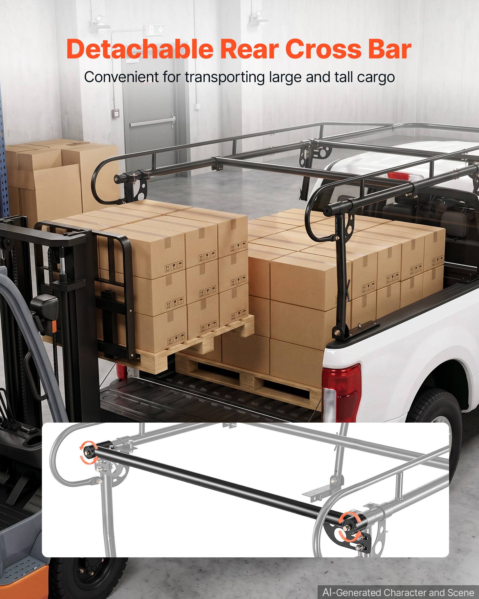 Detachable Rear Cross Bar  
Convenient for transporting large and tall cargo