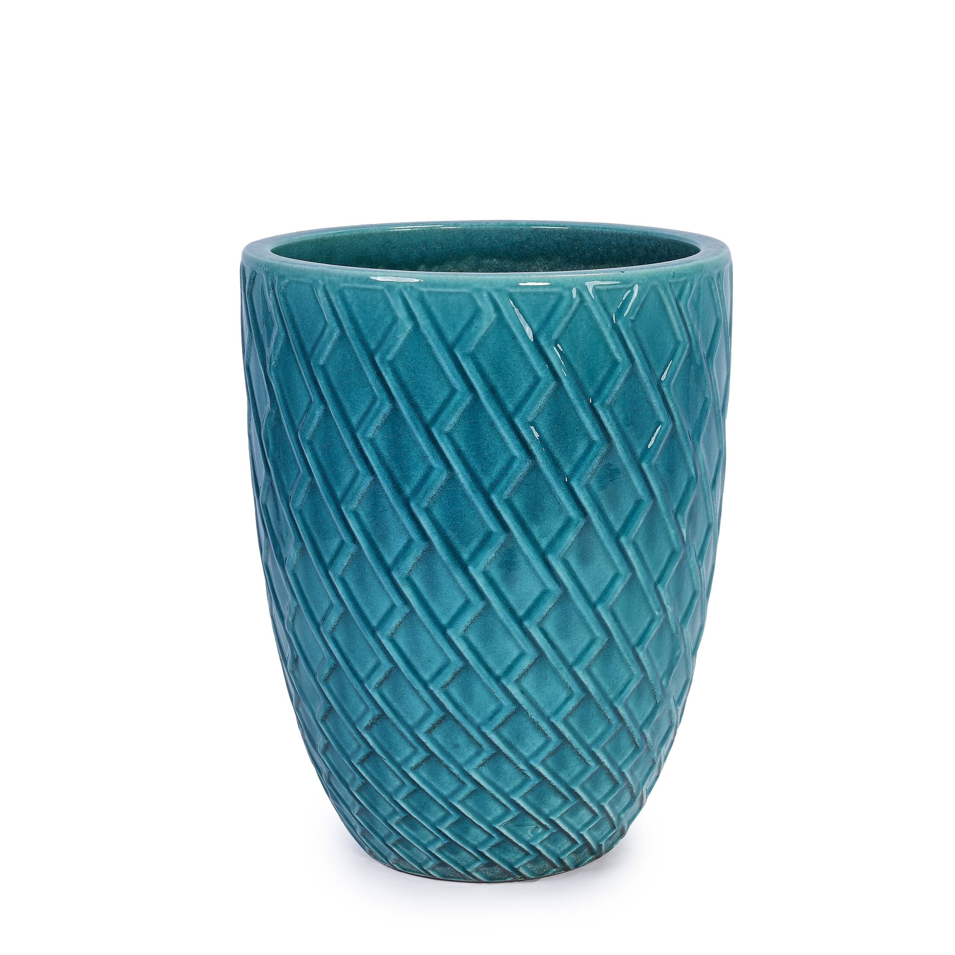 Alt View 6. Loheer - Loheer Large Ceramic Planter, Handmade Teal Ceramic Flower Pot with Drainage, Tall Indoor Outdoor Front Door Pot.