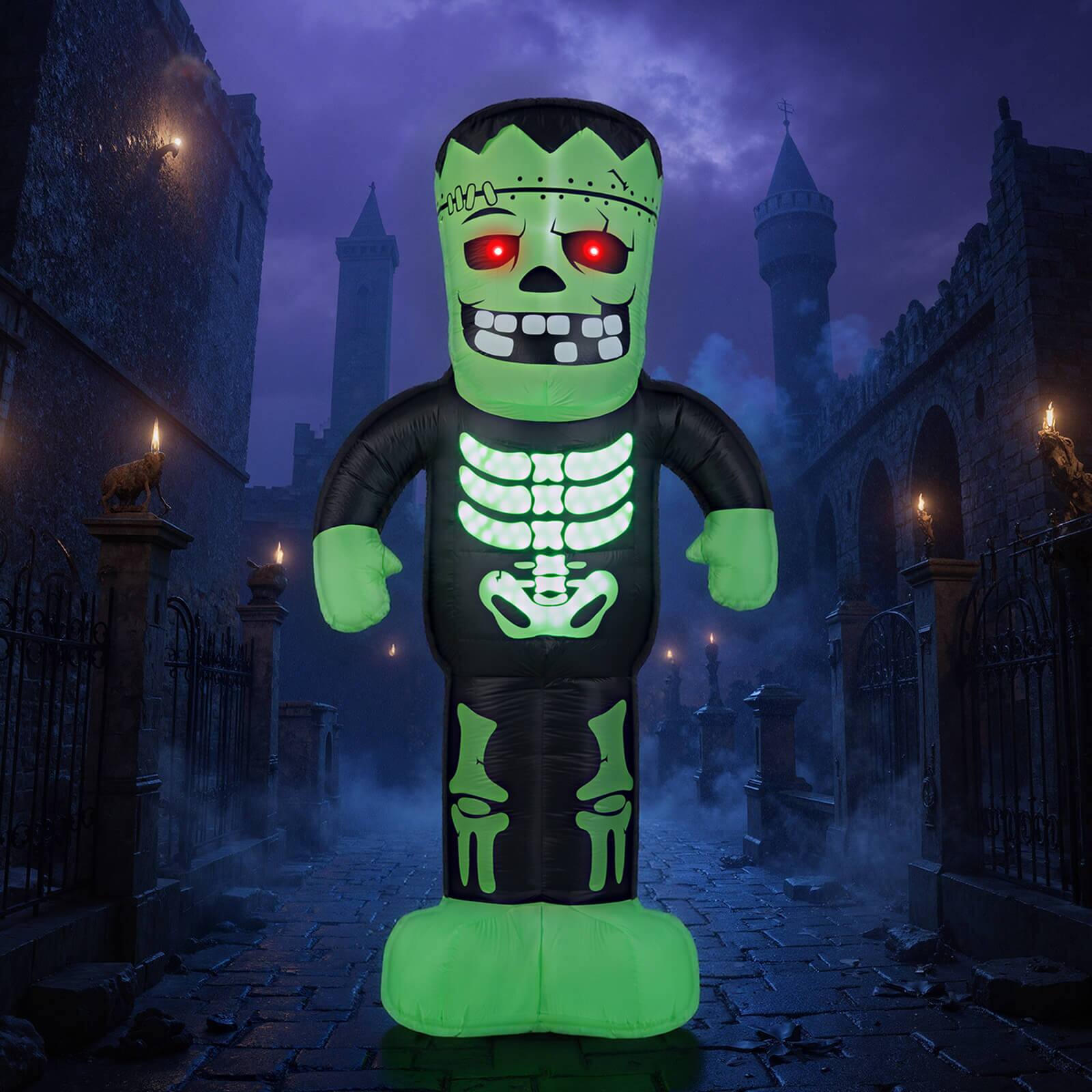 Alt View 4. Costway - Costway 8.4 Ft Tall Halloween Inflatable Decoration LED-lit Inflatable Green Zombie - Multicolor.