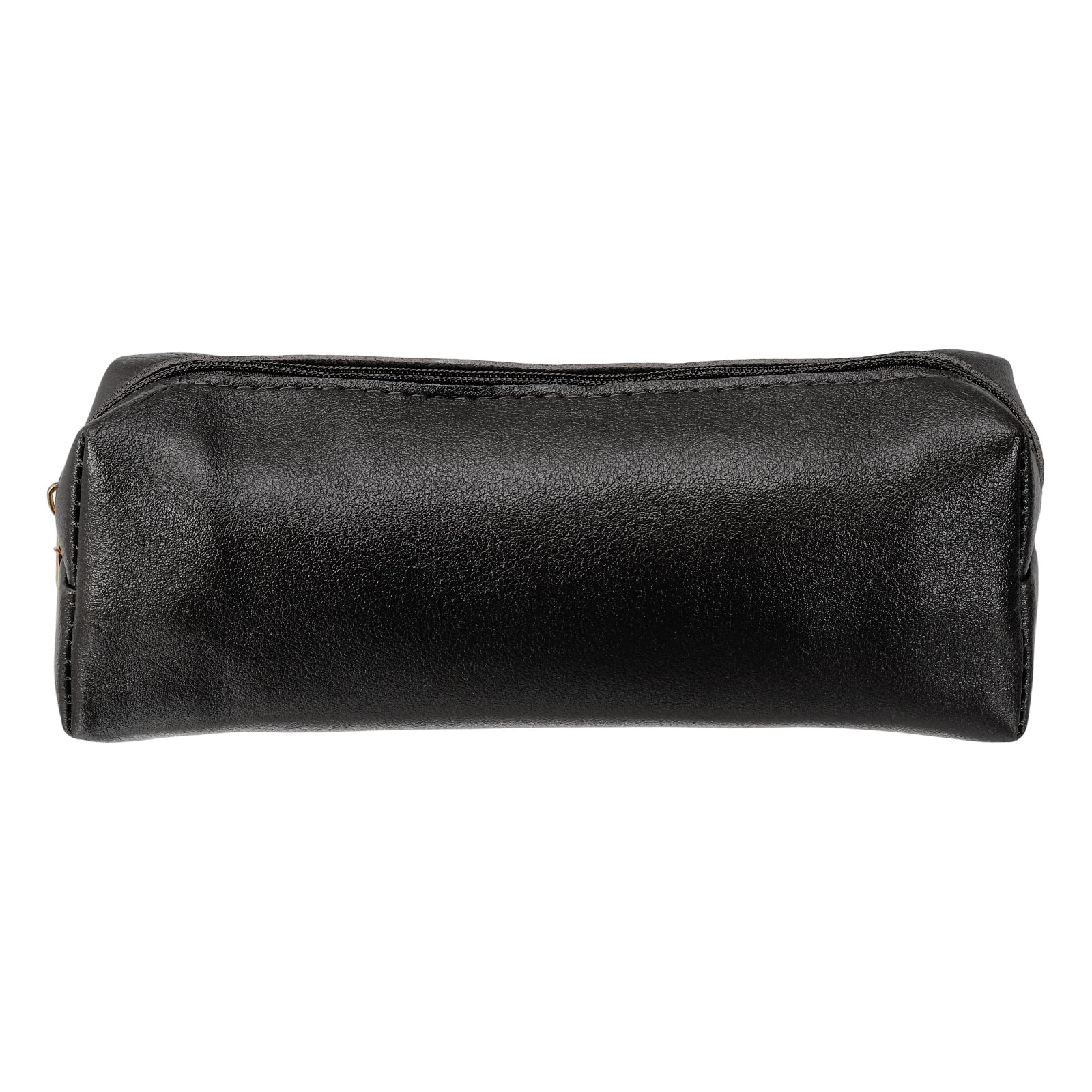 Unique Bargains - 1pc Leather Pen Pouch, Small Zippered Pencil Case, Stationery & Makeup Organizer for Adults - Black