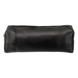 Unique Bargains - 1pc Leather Pen Pouch, Small Zippered Pencil Case, Stationery & Makeup Organizer for Adults - Black