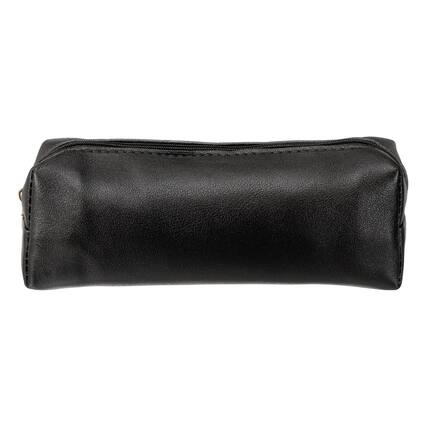 Front. Unique Bargains - 1pc Leather Pen Pouch, Small Zippered Pencil Case, Stationery & Makeup Organizer for Adults - Black.
