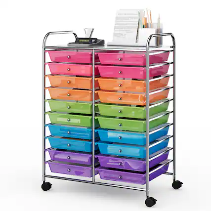 Front. Costway - 20 Drawer Rolling Storage Cart Scrapbook Paper Office School Organizer - Multicolor.
