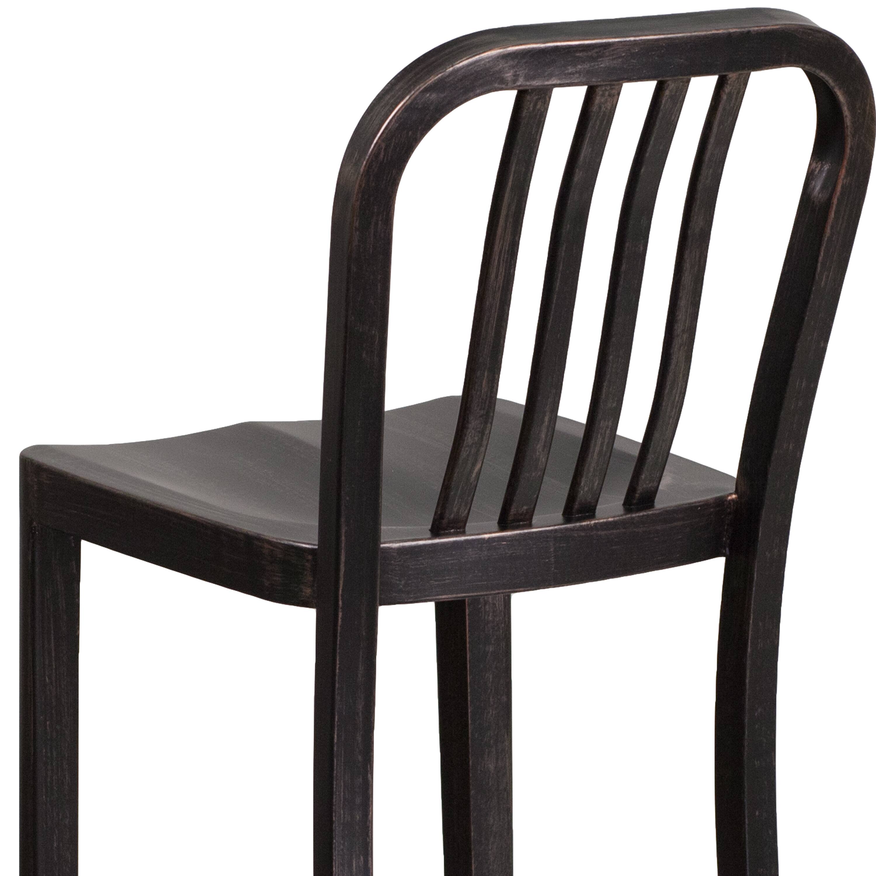 Alt View 8. Emma + Oliver - Commercial Grade 30"H Colorful Metal Indoor-Outdoor Vertical Slat Back Barstool - Black-Antique Gold.