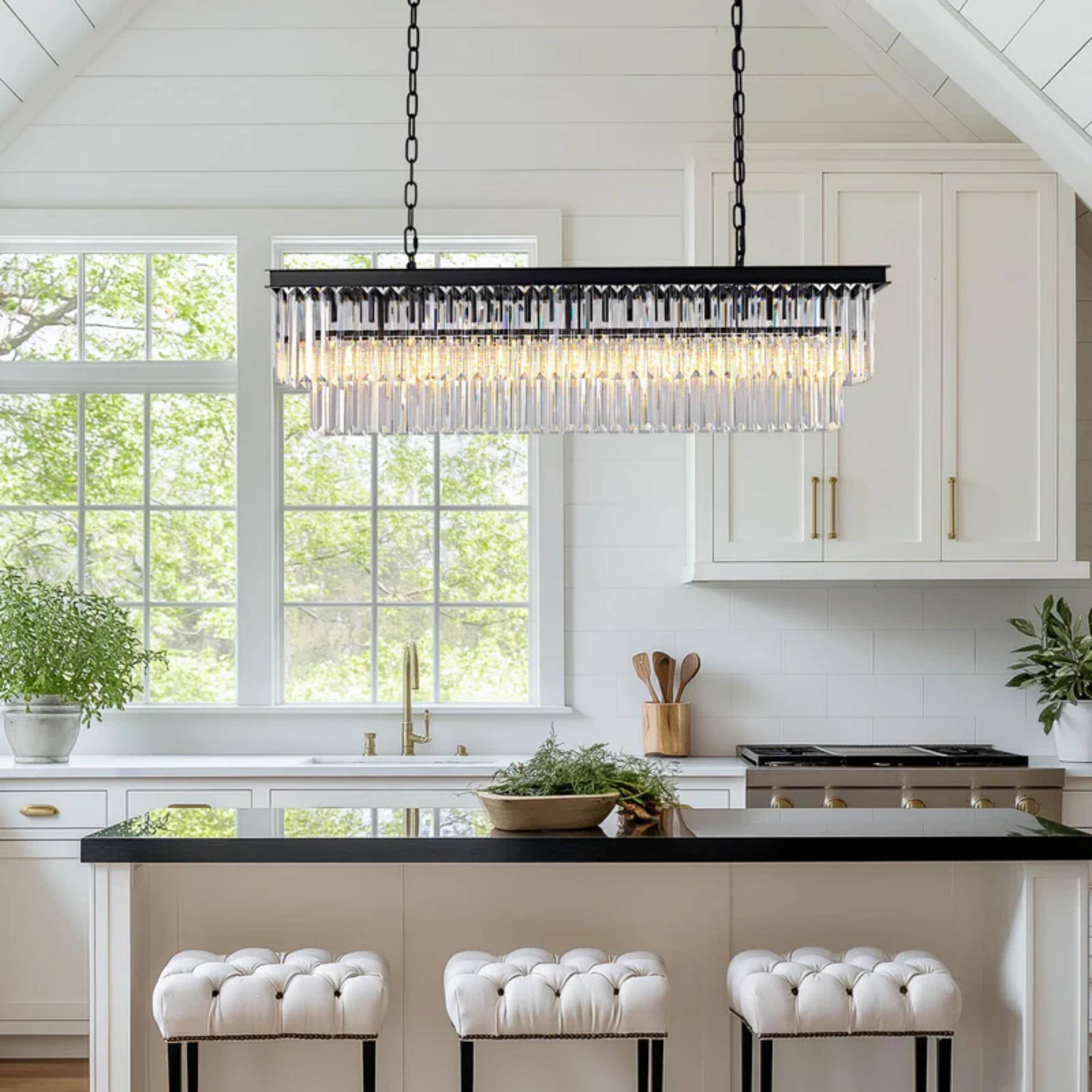 Alt View 2. Siljoy - 39.4-In 7-Light Matte Black K9 Crystal Linear Chandelier, Adjustable Rod Hardwired E12 for Kitchen Island Foyer - Matte Black.