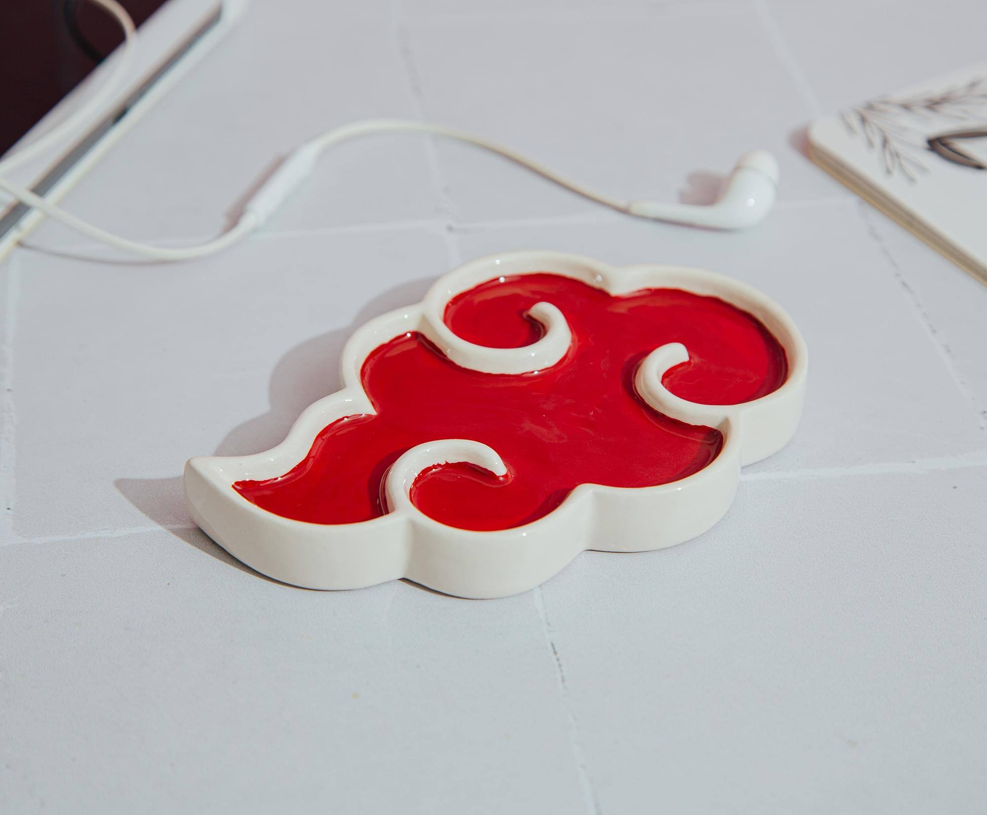 Alt View 2. Ukonic - Naruto Shippuden Akatsuki Red Cloud Ceramic Trinket Tray Dish - Red.