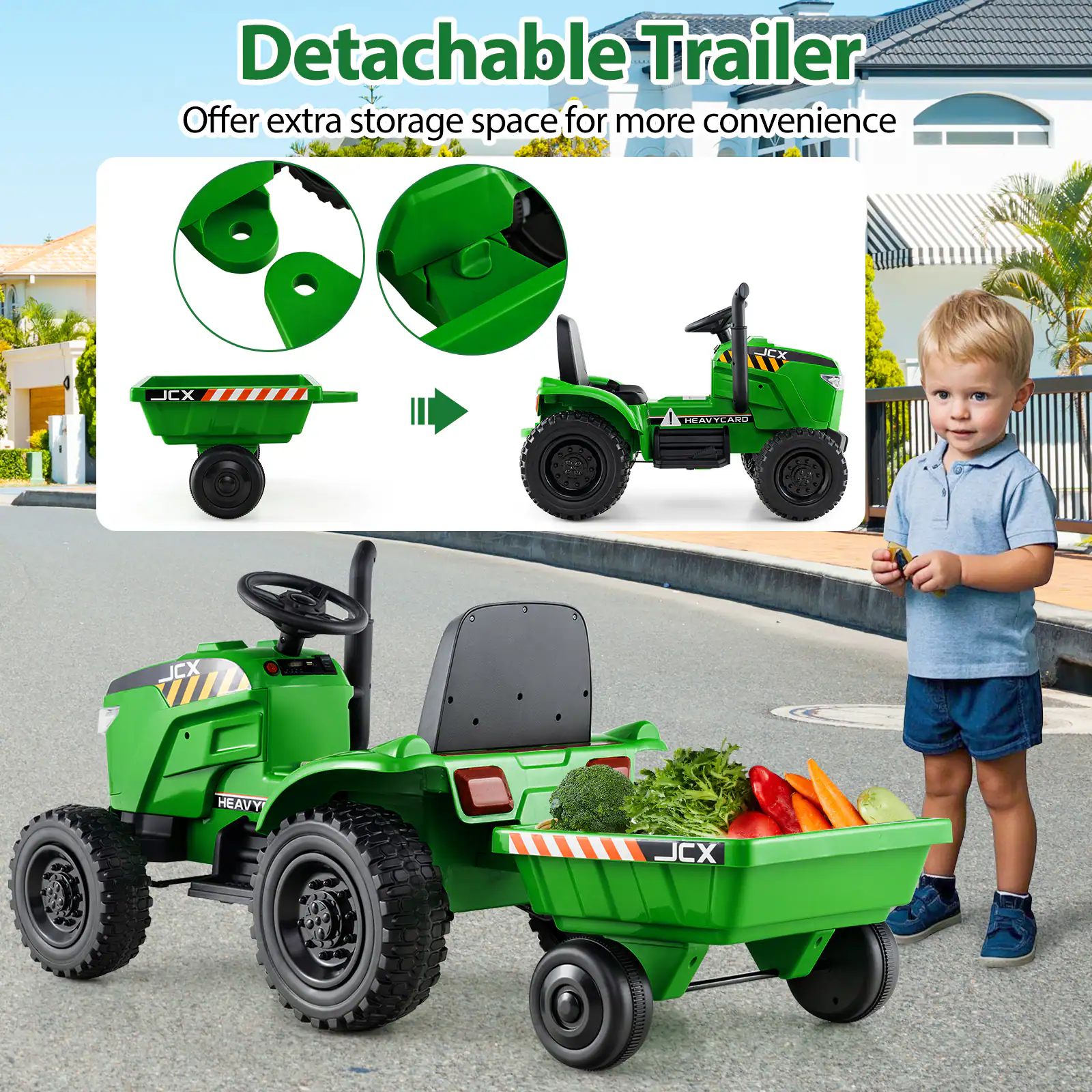 Detachable Trailer  
Offer extra storage space for more convenience  

JCX  
HEAVYCARD
