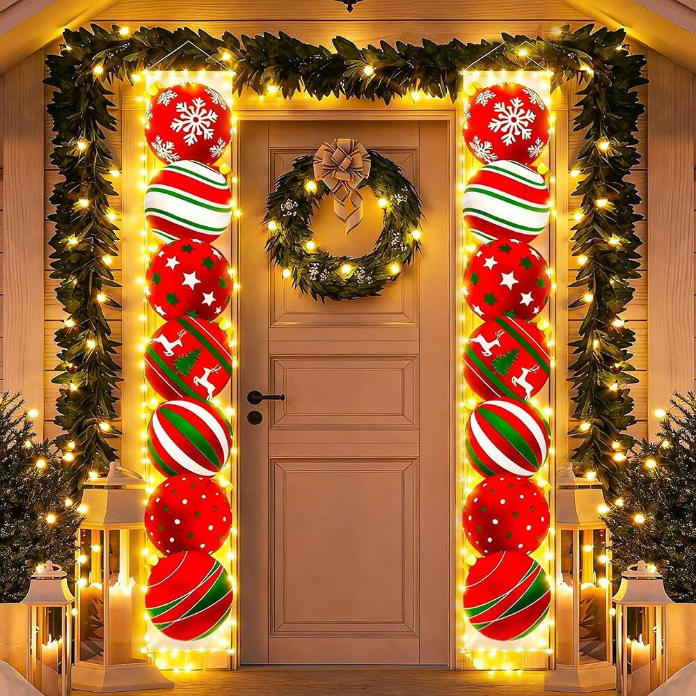 RTMB - 70" Merry Christmas LED Banner, Lighted, Outdoor Holiday Door Decor - Style: Christmas Ball