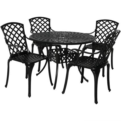Front. Sunnydaze - Crossweave Design Cast Aluminum 5-Piece Patio Dining Set - Black.