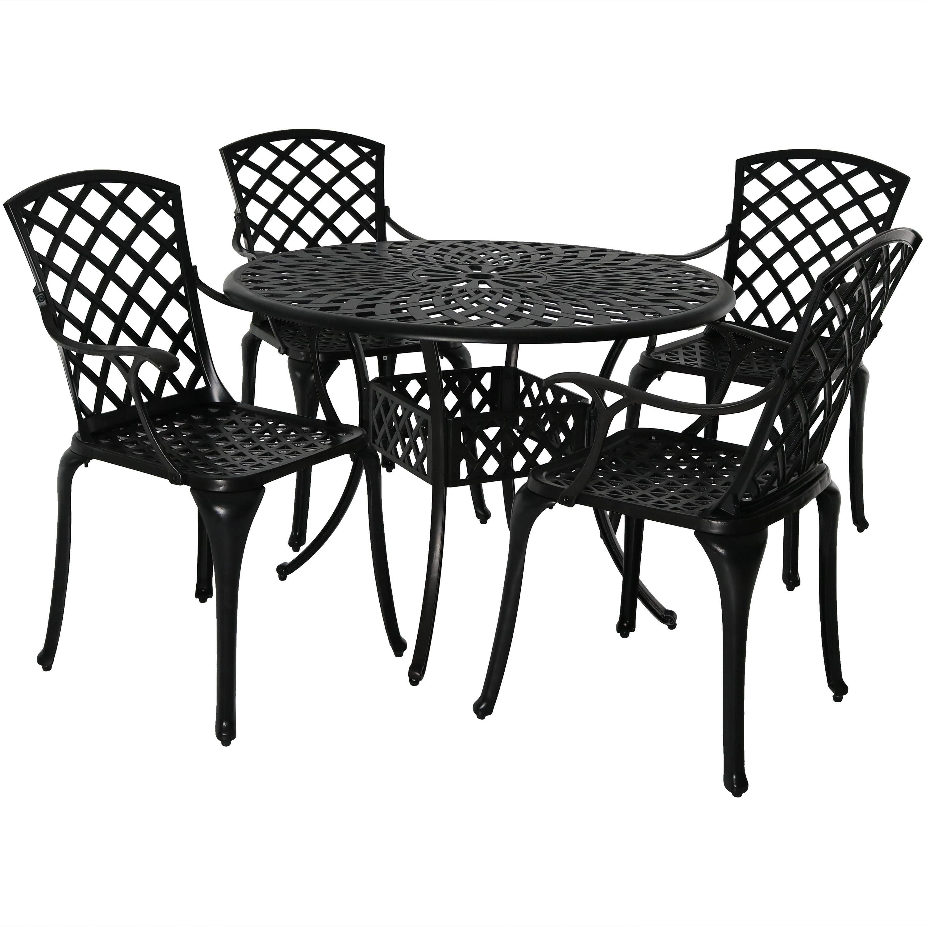 Front. Sunnydaze - Crossweave Design Cast Aluminum 5-Piece Patio Dining Set - Black.