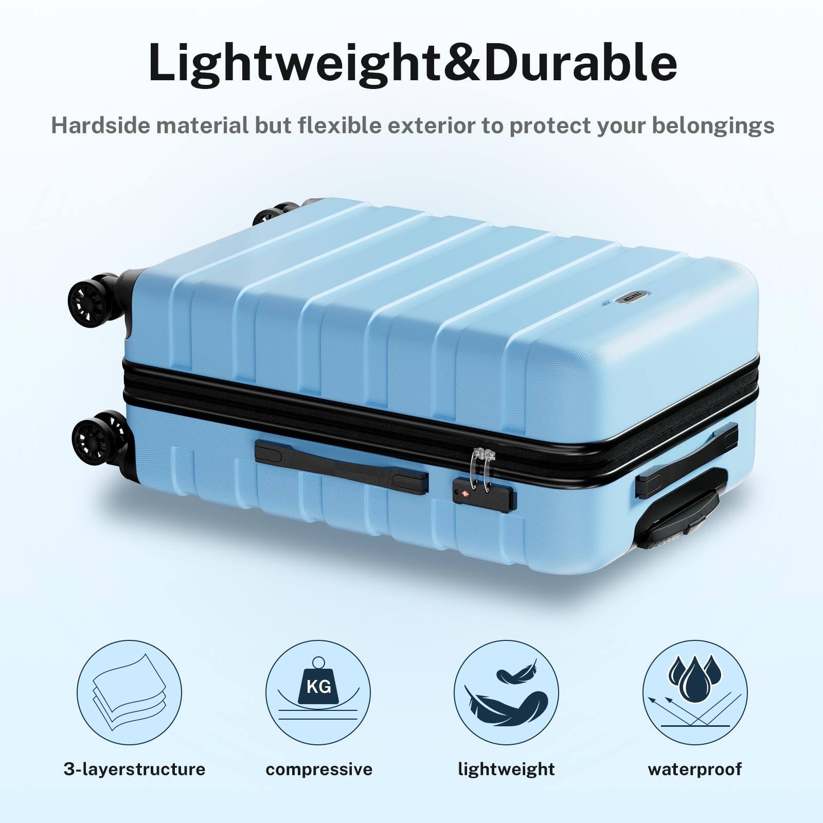 Lightweight & Durable  
Hardside material but flexible exterior to protect your belongings  

3-layer structure  
compressive  
lightweight  
waterproof