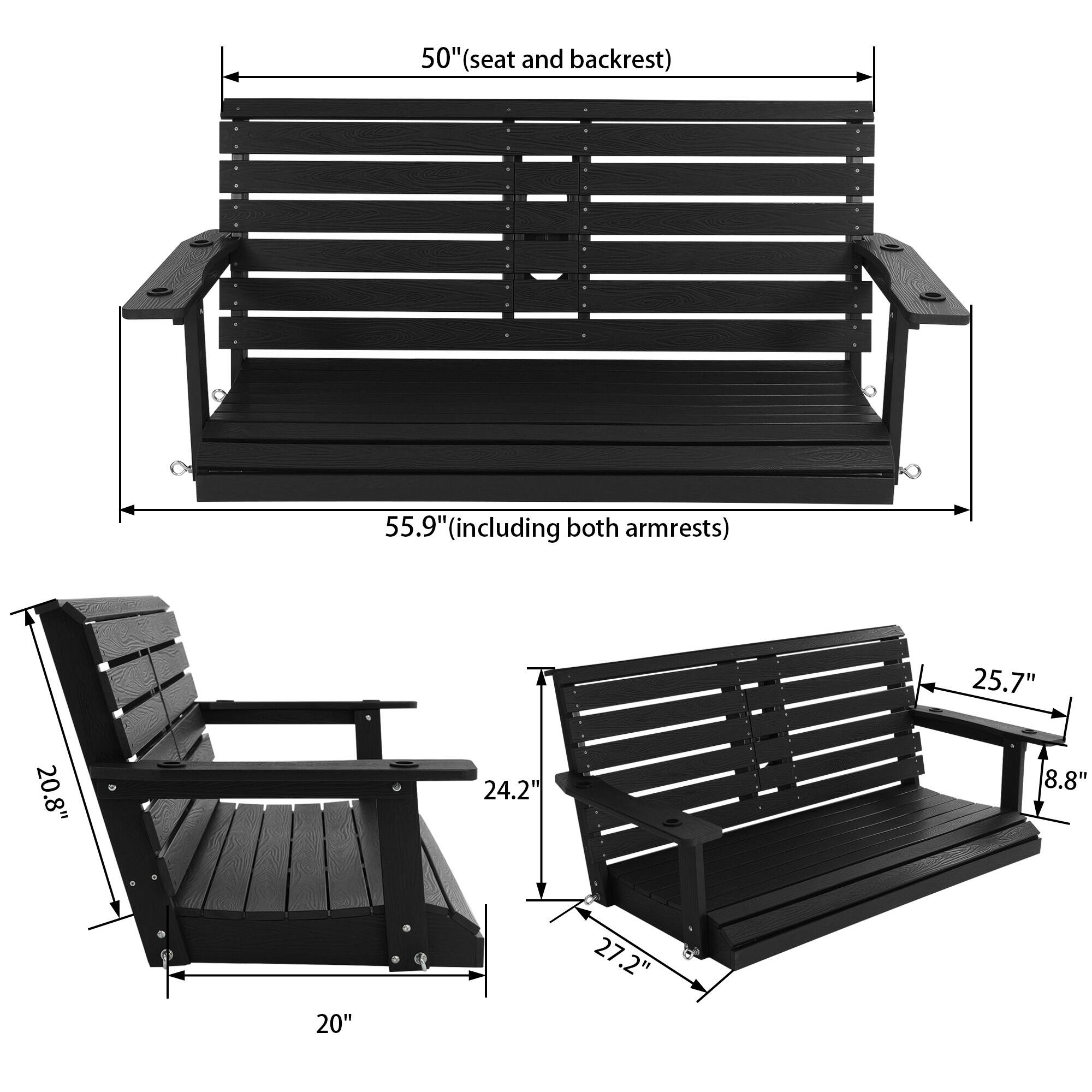 50" (seat and backrest)  
55.9" (including both armrests)  
25.7"  
20.8"  
24.2"  
8.8"  
20"  
27.2"