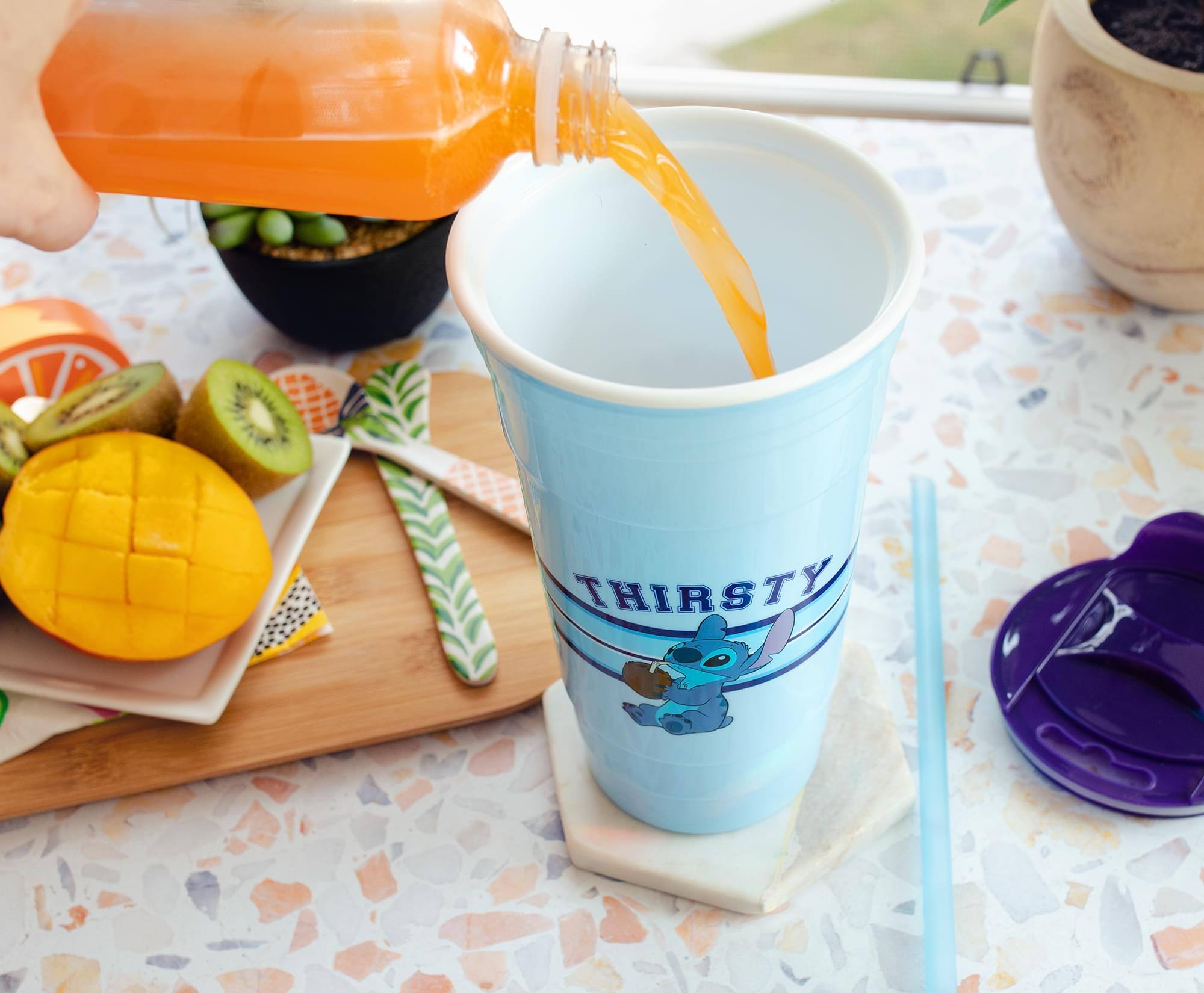 Alt View 3. Silver Buffalo - Disney Lilo & Stitch "Thirsty" Tumbler With Lid and Straw | Holds 32 Ounces - Blue.