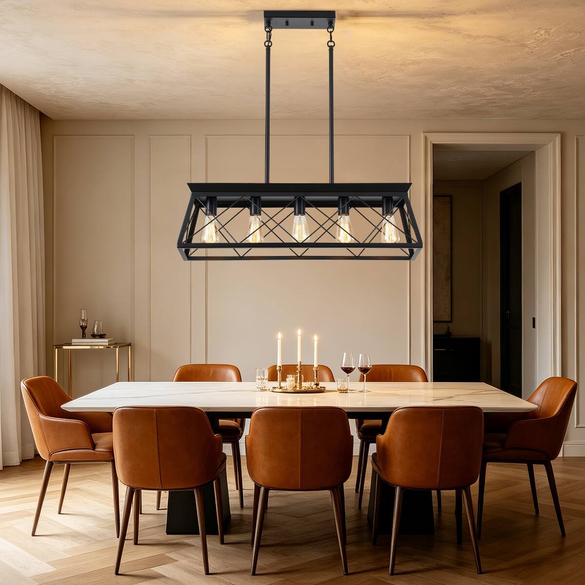 Alt View 2. Loheer - Loheer 5 Light Farmhouse Chandelier, Black Kitchen Island Pendant Light with Adjustable Height.