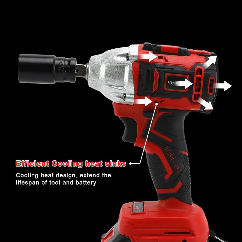 Efficient Cooling heat sinks  
Cooling heat design, extend the lifespan of tool and battery  

BRUSH-LESS