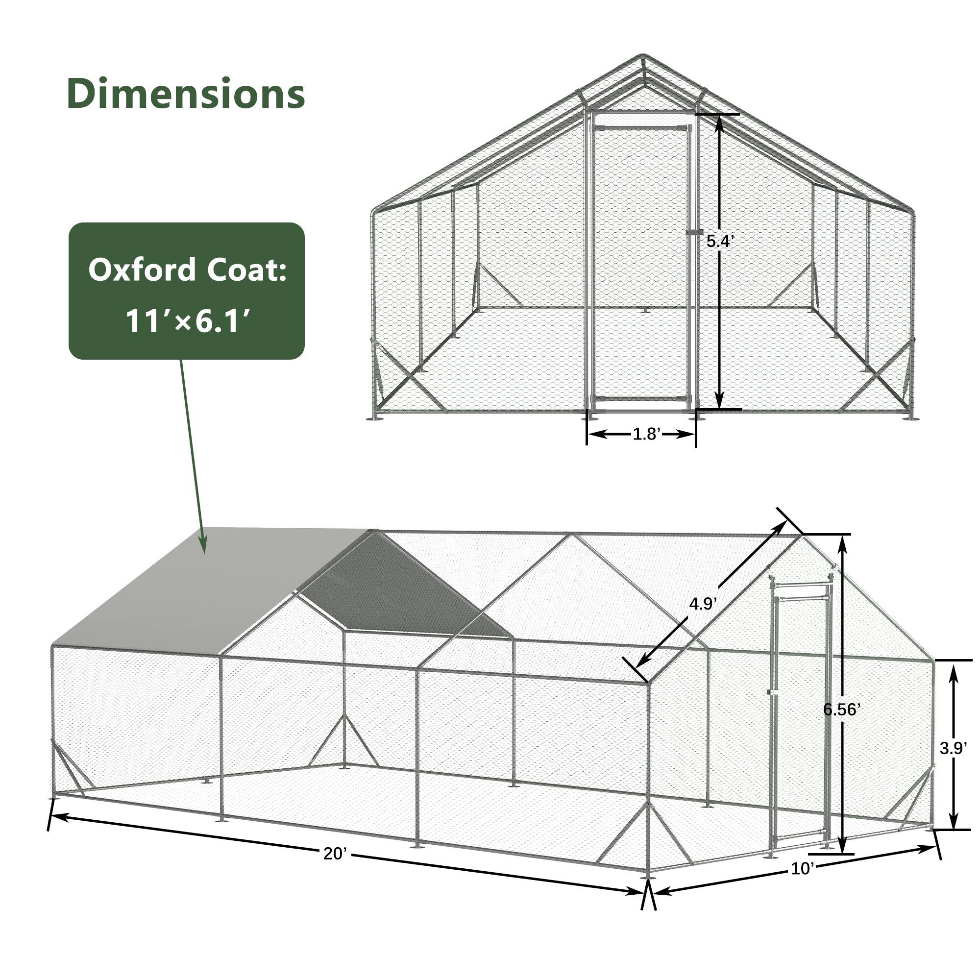 Dimensions Oxford Coat: 11' x 6.1'  
11' x 5.4'  
1.8'  
1'  
4.9'  
.56'  
3.9'  
20'  
10'
