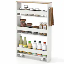 Costway - Rolling Kitchen Slim Storage Cart Mobile Shelving Organizer w/ Handle - White