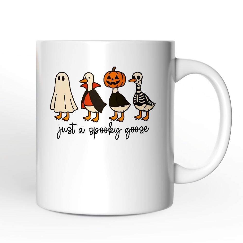 OrnamentallyYou - Just a Spooky Goose Mug, Funny Halloween Costumes Gift - White