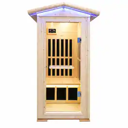 RYHNUYNE - Single Person Spruce Far Infrared Sauna, 900 x 900 x 2070 mm, 7 Heating Plates, Bluetooth Music Player, 1550W - Natural