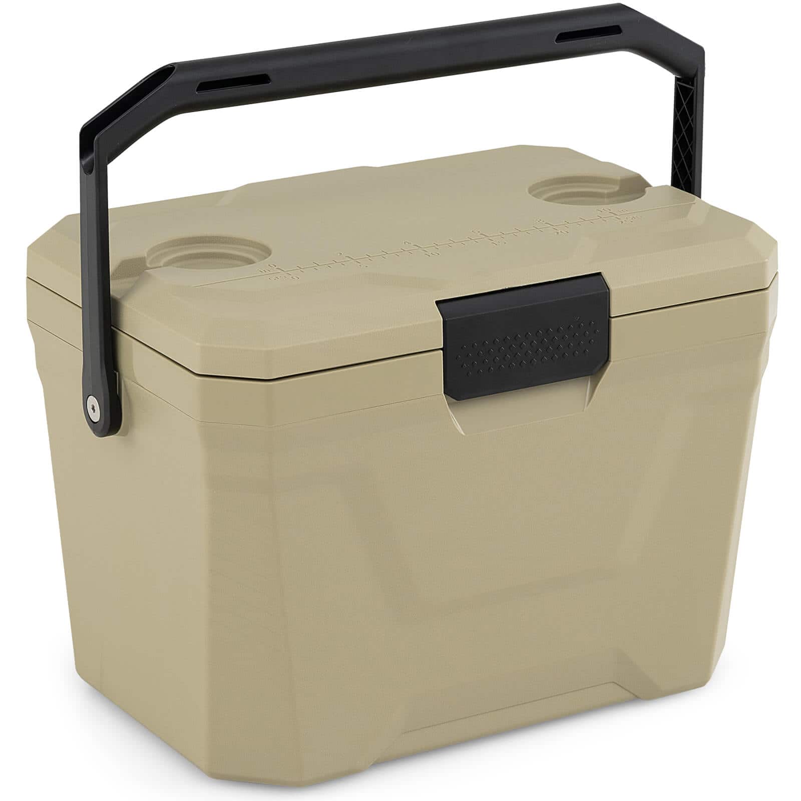 Costway - 21 QT Insulated Portable Cooler, Hard Shell Ice Chest with 2 Cup Holders - Tan