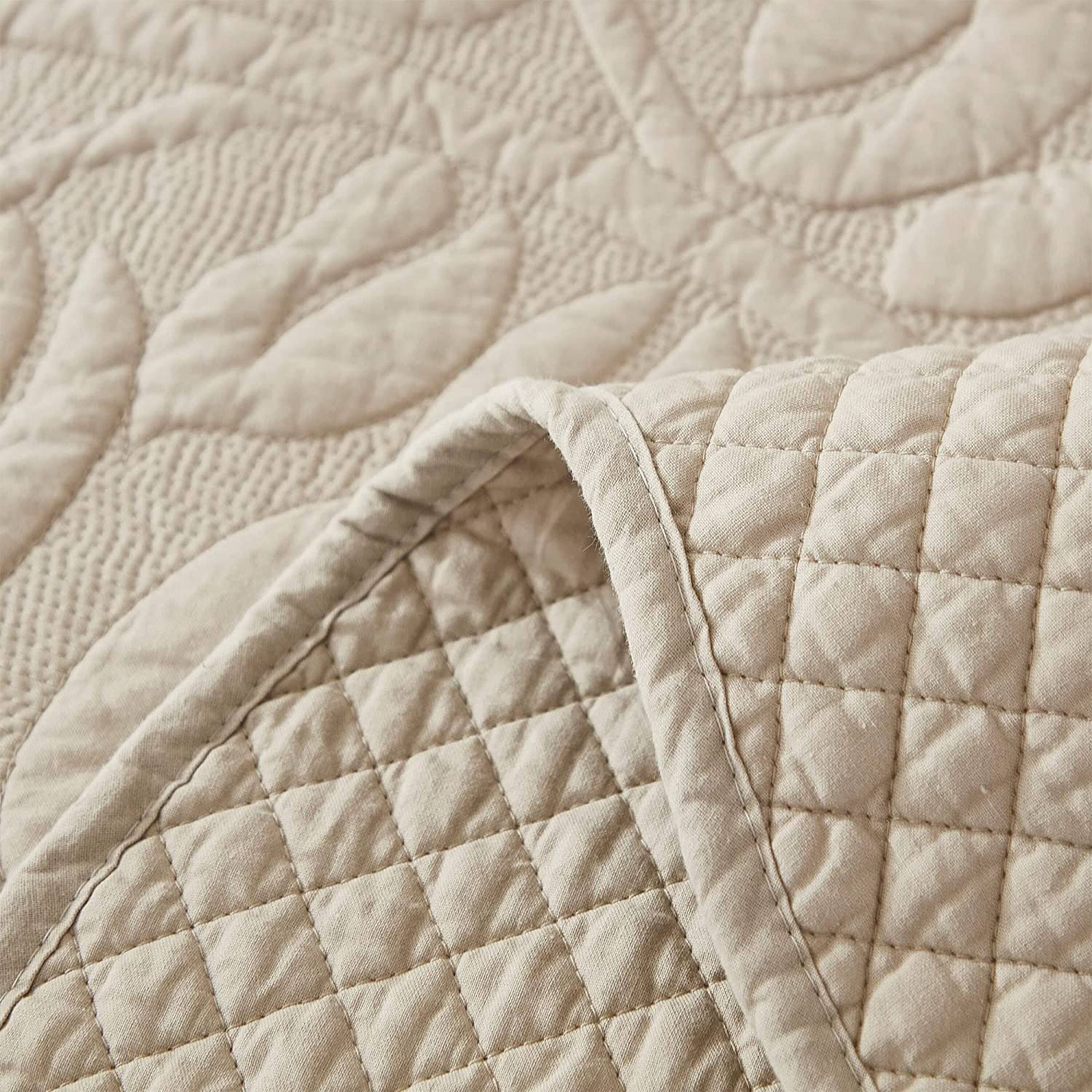 Back. MarCielo - Marcielo 2/3 Piece 100% Cotton Oversized Bedspread Lightweight Quilt Set - Beige Khaki.