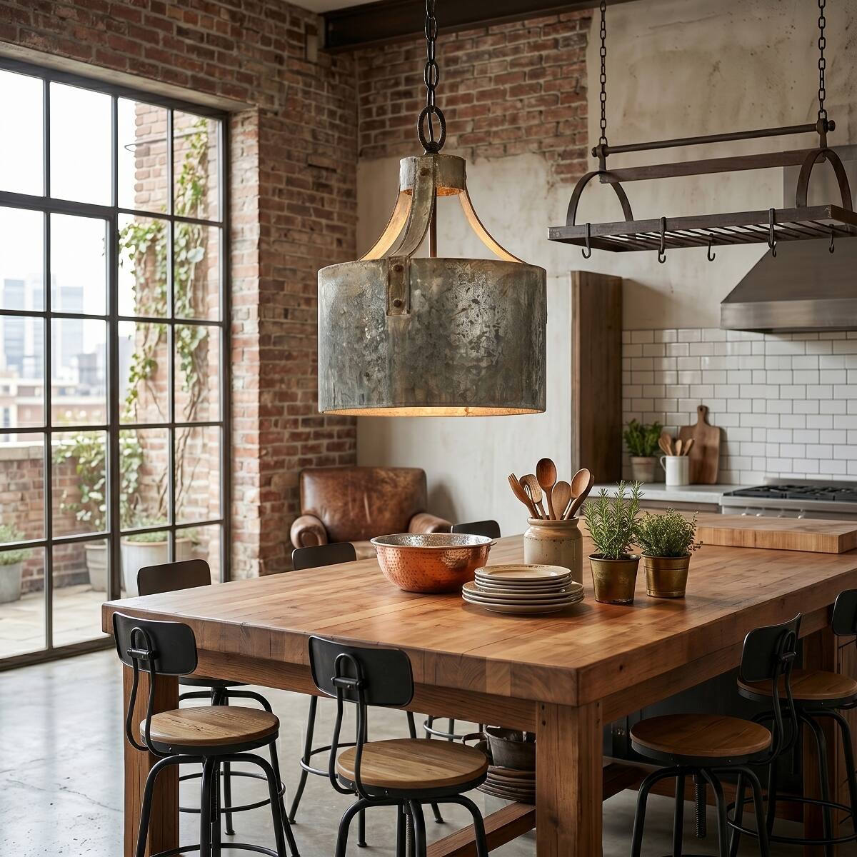 Alt View 1. Loheer - Loheer Antique Silver Iron Chandelier, Industrial Farmhouse Pendant Light with Adjustable Chain.